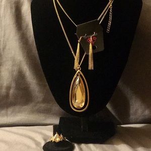 Gold Pendant TearDrop Long Necklace
